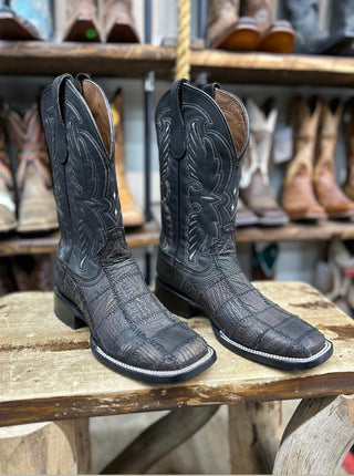 Wide Square Toe Shark Patch Distressed Square Toe Boot-L5952