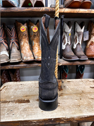 Wide Square Toe Shark Patch Distressed Square Toe Boot-L5952