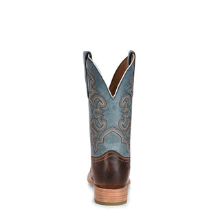 MEN'S BLUE AND HONEY EMBROIDERY WIDE SQUARE TOE RODEO COWBOY BOOT-A4262