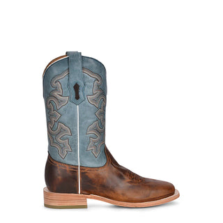 MEN'S BLUE AND HONEY EMBROIDERY WIDE SQUARE TOE RODEO COWBOY BOOT-A4262