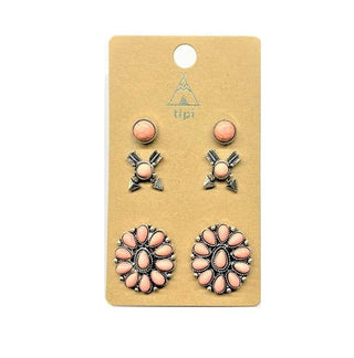 Western 3 Pair Turquoise Earring Set: White