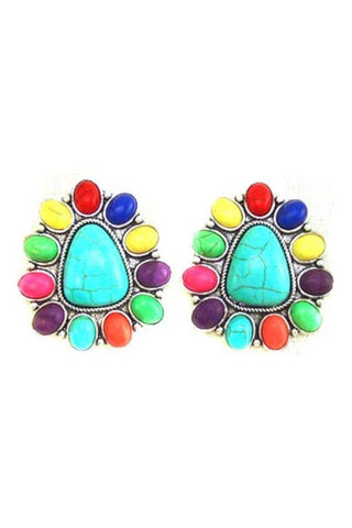 WESTERN CONCHO POST EARRINGS: WHITE / TURQUOISE