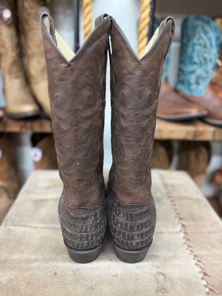 Los Altos Mens Snip Toe Caiman Belly Sanded Brown Cowboy Boot 948235