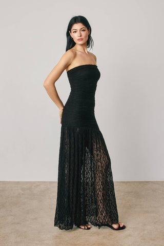 Ruched Strapless Lace Maxi Dress(Black)-FD13082-CP1009