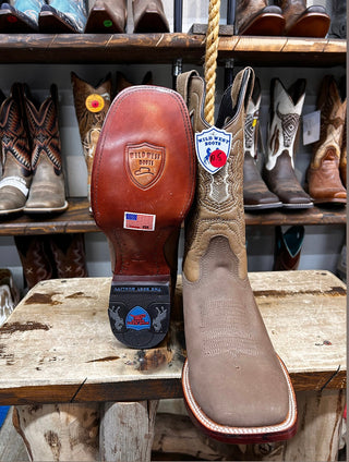 Wild West Men's Nobuck Taupe Wide Square Toe Boot-28246361