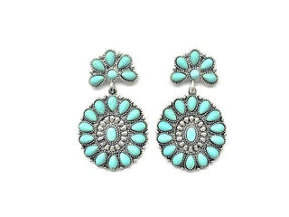Western Turquoise Concho Dangle Earrings: WHITE / TURQUOISE