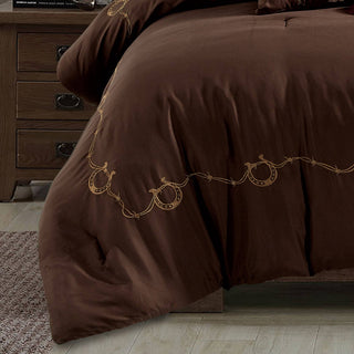 Reversible Rustic Cowhide Brown Cow Skull Comforter Set: Queen