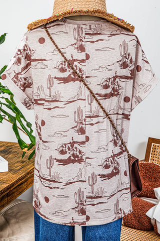 Women’s Western Print T-Shirt (Brown)