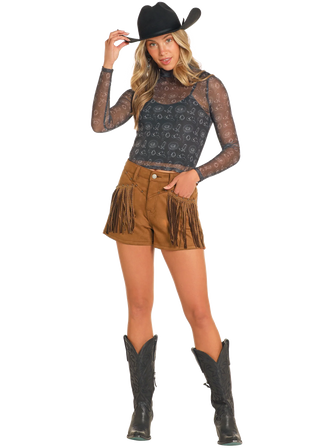 Rock and Roll Women’s Suede Fringe Short (Camel) BW68D04928