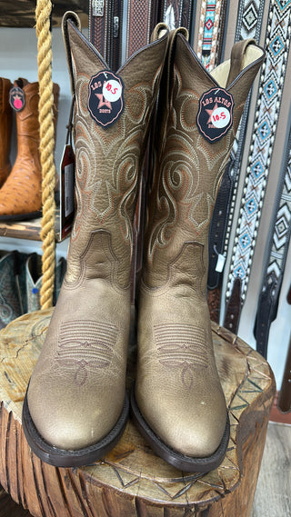 Los Altos Honey Genuine Range Leather Round-Toe Cowboy Boots 659951