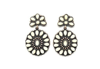 Western Turquoise Concho Dangle Earrings: WHITE / TURQUOISE