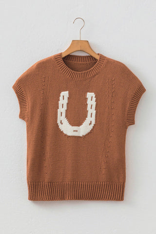 Women’s Horseshoe Short Sleeve Knit Top (Chestnut)
