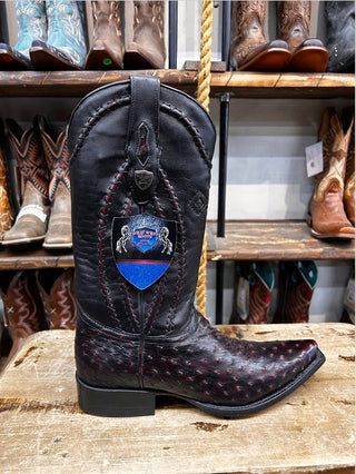 Genuine Ostrich Snip Toe Boot in Black Cherry-2940318