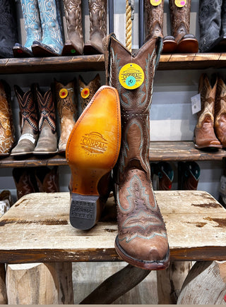 Corral Tan Embroidery & Hand Painted & Studs Snip Toe Boot C3684