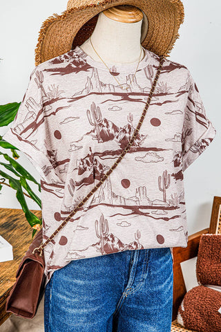 Women’s Western Print T-Shirt (Brown)