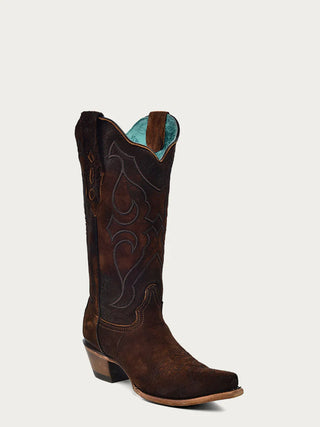WOMEN'S EMBROIDERY BROWN LAMB SNIP TOE COWBOY BOOT -Z5205