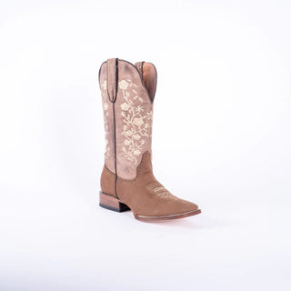 Tanner Mark Women's Square Toe Floral Nobuck Boots (Brown) TML205197