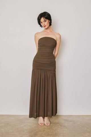 Strapless Ruched Maxi Dress(BLACK)FD14352-CP991