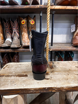 Los Altos BURGUNDY OSTRICH LEG Ankle Boot SQUARE Toe Side Zipper 76B0543