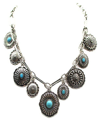 Western Turquoise Concho Charm Necklace