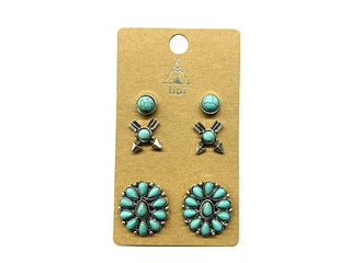 Western 3 Pair Turquoise Earring Set: White