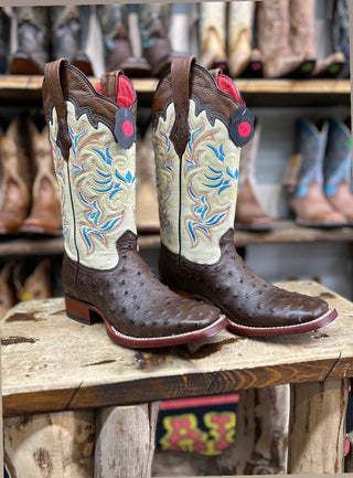 Los Altos Women SQ Toe Full Quill Ostrich Boot (Brown)3220307