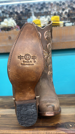 CIRCLE G LADIES CHOCOLATE INLAY & EMBROIDERY & STUDS L6029