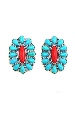WESTERN CONCHO DESIGN POST EARRINGS: WHITE