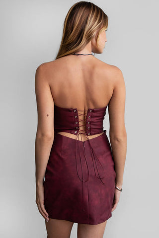 ARIZONA  Embroidered Western Strapless Bodycon Mini Dress: Dark Red /