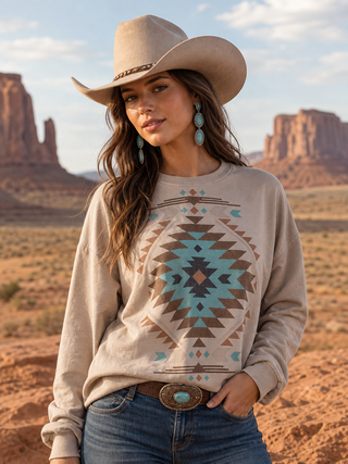 AV1171-KELLY AZTEC GRAPHIC SWEATSHIRT : Khaki / Contemporary / L