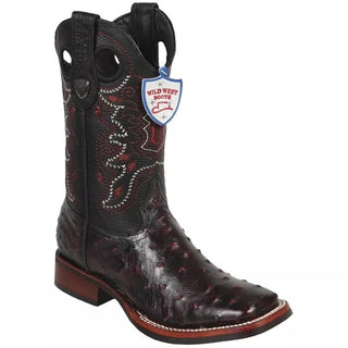 Wild West Men Black Cherry Full-Quill Ostrich Wide Square-Toe Cowboy Boots -28250318