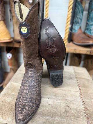 Los Altos Mens Snip Toe Caiman Belly Sanded Brown Cowboy Boot 948235