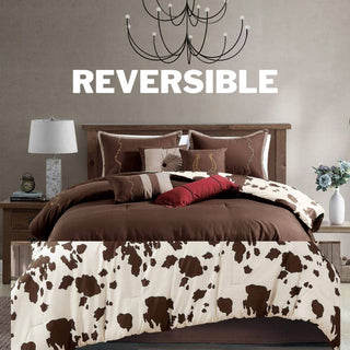 Reversible Rustic Cowhide Brown Cow Skull Comforter Set: Queen