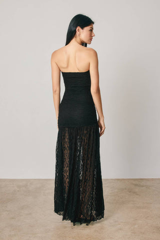Ruched Strapless Lace Maxi Dress(Black)-FD13082-CP1009