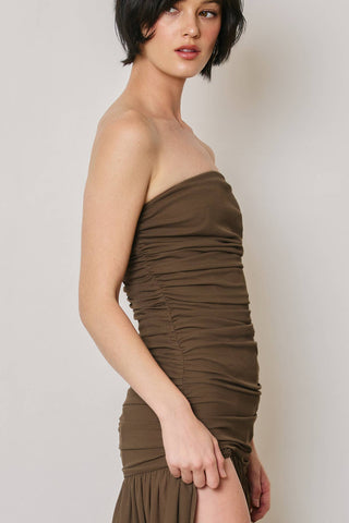 Strapless Ruched Maxi Dress(BLACK)FD14352-CP991