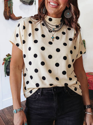 Women’s Polka Dot High Neck Shirt (Black/White)