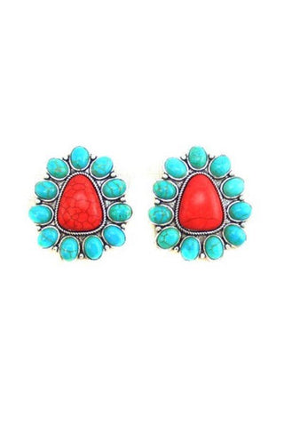 WESTERN CONCHO POST EARRINGS: FUCHSIA