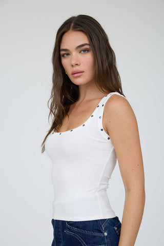 STUD DETAIL KNIT TANK TOP: LIGHT TAUPE