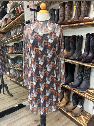 Rock & Roll Women’s Mesh Horse Print Mini Dress - BWD2R07474