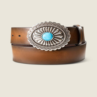Ariat Ladies Brown Belt with Silver & Turquoise Buckle-A1512002