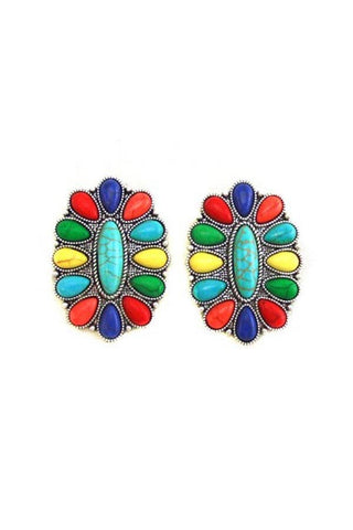 WESTERN CONCHO DESIGN POST EARRINGS: FUCHSIA