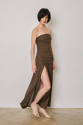 Strapless Ruched Maxi Dress(MOCHA)FD14352-CP991