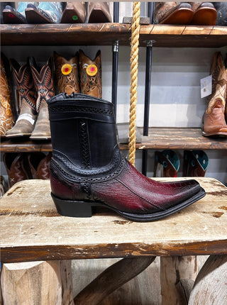 Los Altos BURGUNDY OSTRICH LEG Ankle Boot SQUARE Toe Side Zipper 76B0543