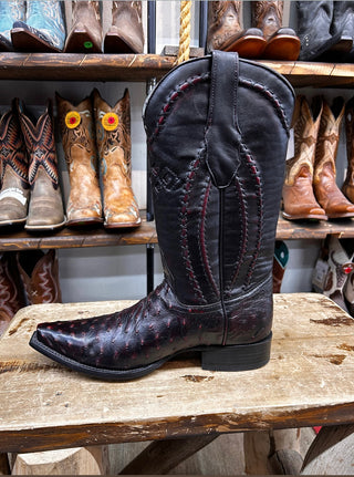 Genuine Ostrich Snip Toe Boot in Black Cherry-2940318