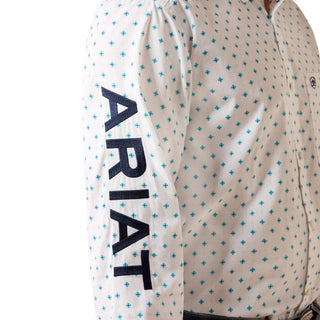 ARIAT MEN'S TEAM EMORY FITTED WHITE SHIRT(WHITE MULTI GEO)-10079415