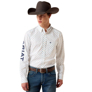 ARIAT MEN'S TEAM EMORY FITTED WHITE SHIRT(WHITE MULTI GEO)-10079415