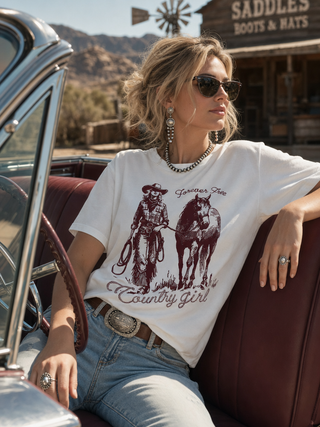 AV1205-894 VINTAGE WESTERN COUNTRY GIRL GRAPHIC T-SHIRT : Khaki / Contemporary / XL