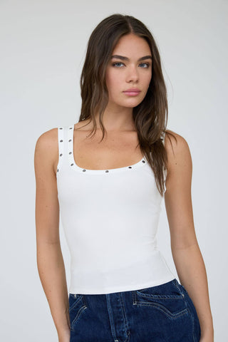 STUD DETAIL KNIT TANK TOP: LIGHT TAUPE