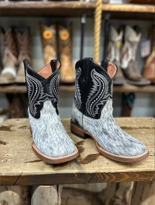 TANNER MARK KIDS BLACK AND WHITE COWHIDE BOOTS -TMK205323