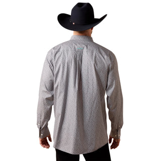 Ariat Men's Wrinkle Free Webb December Sky Grey Ditsy Classic Fit Shirt- 10073688-Ariat Men’s Shirt